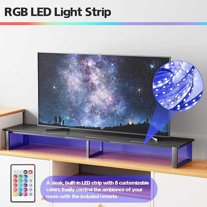 aboxoo 47" TV Riser with Light for 32-60 inch TV, TV Riser Stand Shelf, Tabletop TV Stand Riser, Computer Monitor Table for Home Living Room, Study Office (Black)
