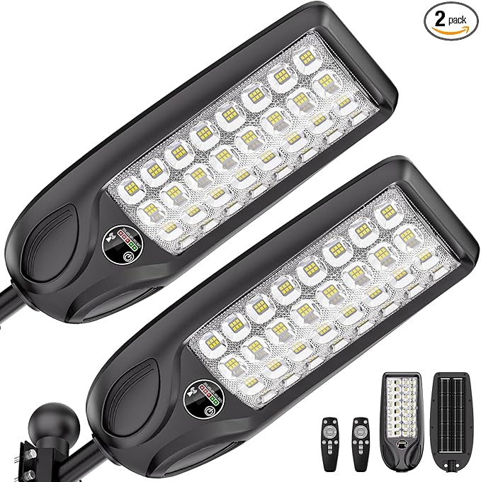 MMKT Solar Lights Outdoor, 8000W 3 Color Solar Street Lights, Commercial Solar Parking Lot Lights Waterproof Dusk to Dawn, Security Flood Lights with Motion Sensor for Yard, Basketball Court 2Pack