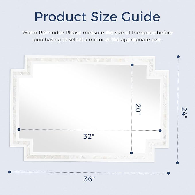 Tanmicoshomy 24 x 36 Inch Rectangle Mirrors for Wall, Natural Shell Framed Decorative Mosaic Mirror for Bathroom, Bedroom, Living Room or Entryway, Wall Mounted Horizontal or Vertical