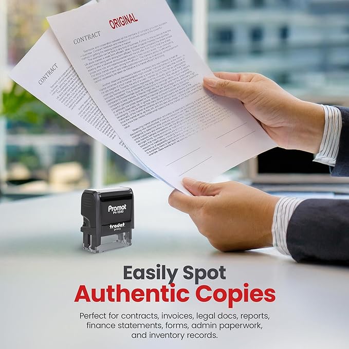 Promot Original Self Inking Rubber Stamp - Refillable Stampers for Office - Business, Accounting, Bookkeeping, Coding, Legal, Notary, Work, Ordering, Inventory Stamps - Red Ink