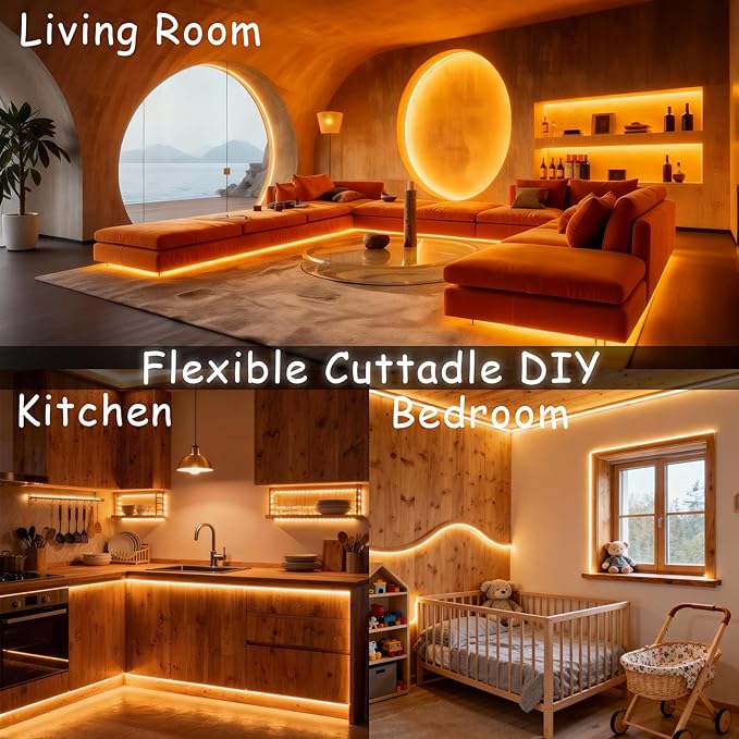 Aalnfe Under Cabinet Lighting 20Ft LED Strip Lights Kit with Dimmer Control for Kitchen, Cabinet, Shelf, Counter 360 LEDs Rope Light Flexible Cuttable Light Strips for DIY