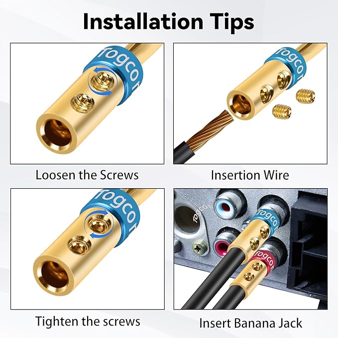 4mm Speaker Banana Plugs (4 Pairs, 8 Pcs),24K Gold Plated Banana Speaker Wire Banana Plugs Connectors for Speaker Wire, Wall Plate, Home Theater, Audio/Video Receiver, Amplifiers and Sound Systems