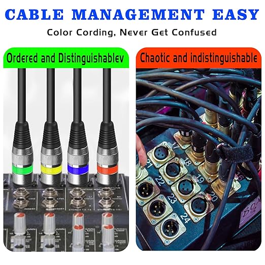 MAD OWL 4 Pack DMX Cables - 1.2m & 3ft XLR Male to Female, Short & Long Stage Light DMX Signal Connection