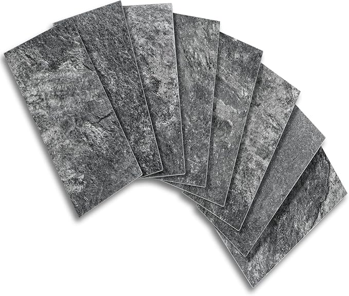 Vamos Tile 100 Pieces Peel and Stick Backsplash Tiles, 3" x 6" PVC Subway Tile, Black Slate Stick on Backsplash Tiles for Kitchen/Bathroom/Fireplace/Laundry/Camper