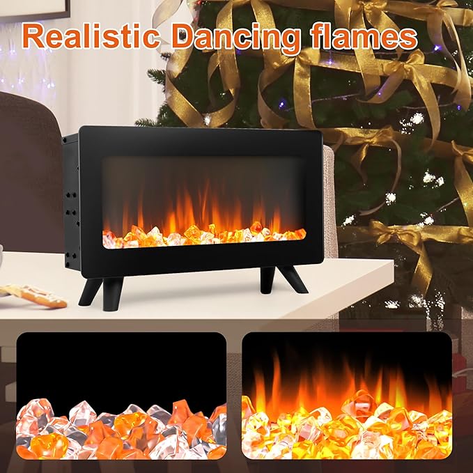 16" Small Electric Fireplace Heater - Desk Space Heater with Realistic Led 3D Flames, Freestanding Fire Places Electric Fireplace Heater for Indoor Use, 750 | 1500w, Overheating Protection