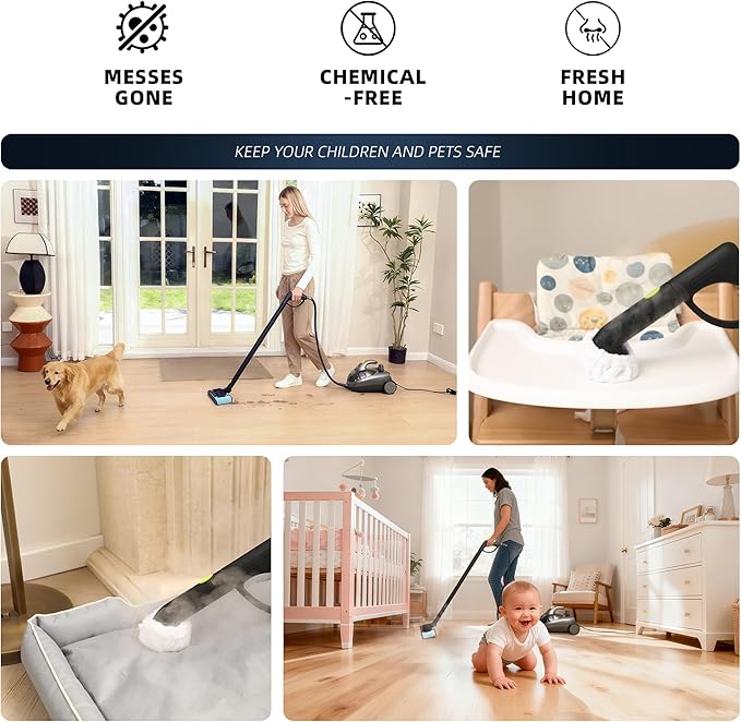 GOATCLEAN Steam Cleaner, Power Steamer for Chemical-Free Home Cleaning, 22-Piece Accessory, Multipurpose Floor Cleaner for Grout, Kitchen, Bathroom, Car, Upholstery, 16ft Cord, High Temperature