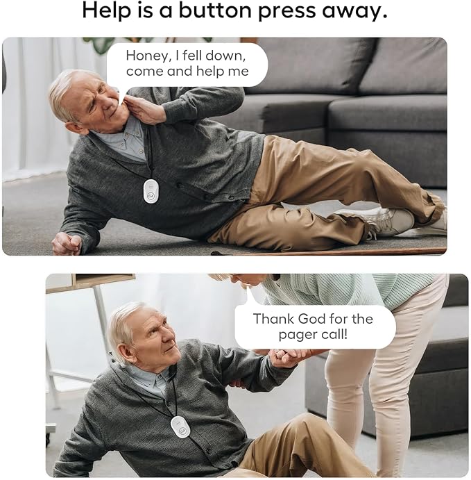 Hosmart Intercoms Wireless for Home, 2024 New Rechargeable Full Duplex Caregiver Pager for Elderly Senior, Two-Way Real-time Talk, Portable Personal Alert, Call/Monitor Button for Home Safety