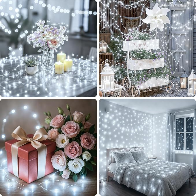 litogo 2 Pack Fairy Lights Battery Operated with Timer, 33FT 100LED Twinkle String Lights USB-C Powered 8 Modes Dimmable for Indoor Bedroom Centerpiece Wedding Classroom Dorm Christmas Decorations