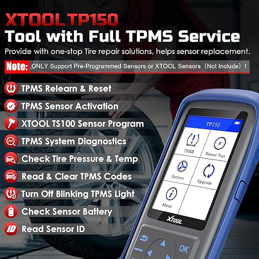 XTOOL TP150 TPMS Programming Tool, Universal TPMS Relearn/Reset/Activate Tool(315/433MHz), Tire Sensor Programmer for XTOOL TS100 Only, Tire Pressure Monitoring System Diagnostic Tool