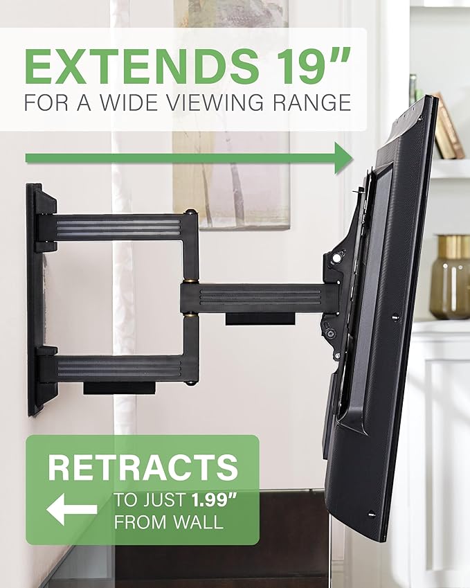 SANUS Full Motion TV Mount - Single Stud 32 to 55 inch TV Wall Mount Tilts, Extends & Swivels - Easy DIY Install Includes All Hardware & Post Install Leveling - Great for Corners