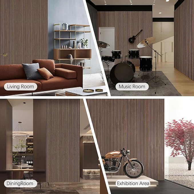 ARMURO Wood Panels for Wall - 2 PCS Wood Slat Wall Panel, Natural Walnut Veneer Acoustic Wall Panels - 12.6" W x 94.5" L