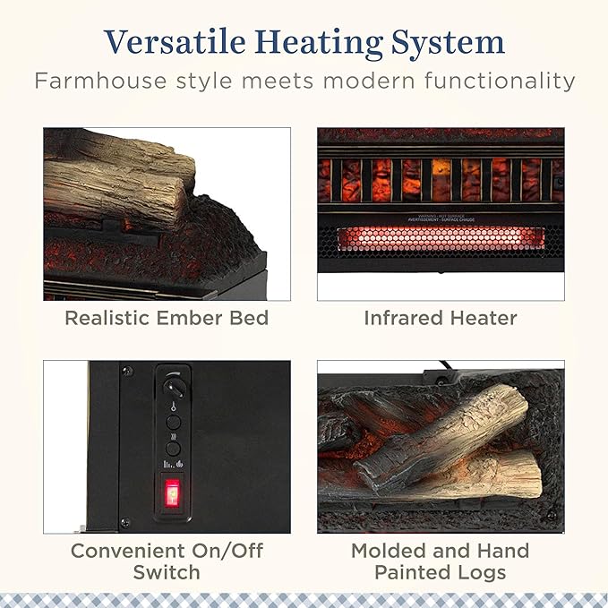Country Living 23 inch Electric Log Set | Crackling Sound | 1000 Sq Ft Heater | Faux Logs Insert with Infrared Flames for Existing Fireplaces | Remote Control Included