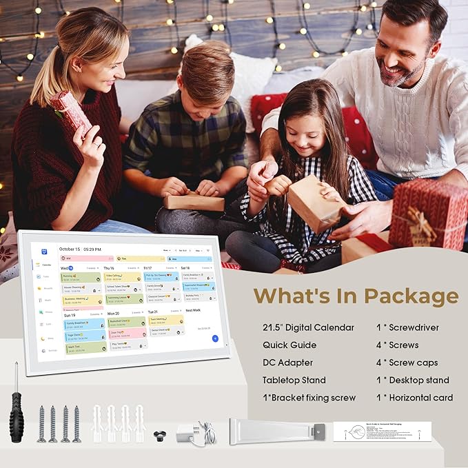 Digital Calendar, 21.5" Electronic Calendar For Wall, 1080P IPS Touchscreen Smart Family Planner& Chore Chart, Two - Way Sync With Phones Supports All Google Play Apps, Wall/Desk Mountable