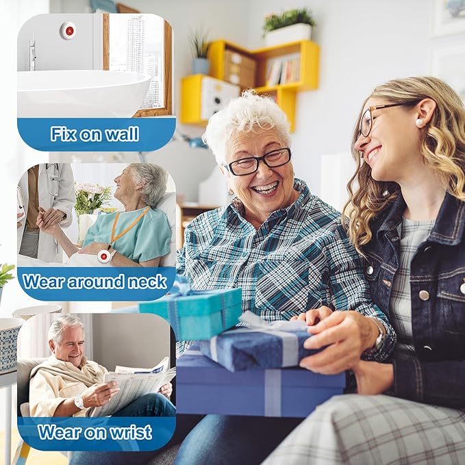 Daytech Wireless Caregiver Pager Wrist Call Button Personal Help Alert Pager System for Home Nurses Caregivers Patients Elderly 2 Waterproof Transmitters 1 Plugin Receiver