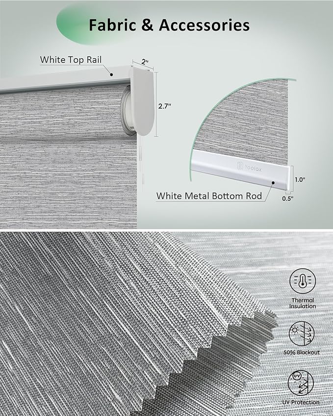 Yoolax Motorized Blinds App Control, Light Filtering Motorized Shades for Windows, Cordless Automatic Roller Shades for Bedroom Living Room Office(Light Filtering Jacquard Gray, 42" W x 72" H)
