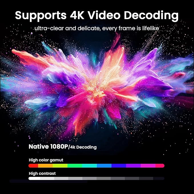 Smart Mini Projector, 1500 ANSI Portable Projector with WiFi and Bluetooth, HAPPRUN 4K Full HD Home Theater with 270° Stand, Dolby Sound, Built-in Apps,Compatible with Phone & PC, Indoor & Outdoor Use