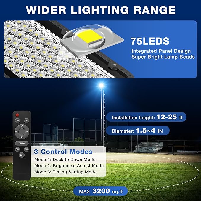 OKPRO 12000W Solar Street Lights Outdoor - 6500K Commercial Parking Lot Dusk to Dawn, Heavy Duty Split Type Solar Lights Outdoor Waterproof with Remote Control for Driveway, Outside(2Pack)