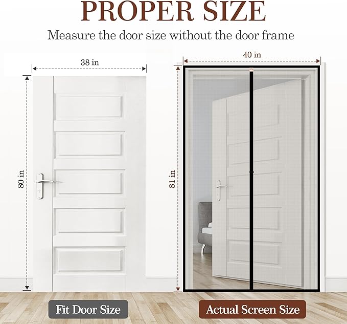 Yotache Magnet Screen Door Fits Door Size 38 x 80, Screen Size 40" x 81" Patio Screen High Transparent Hands Free Entry Great for Pet and Kid