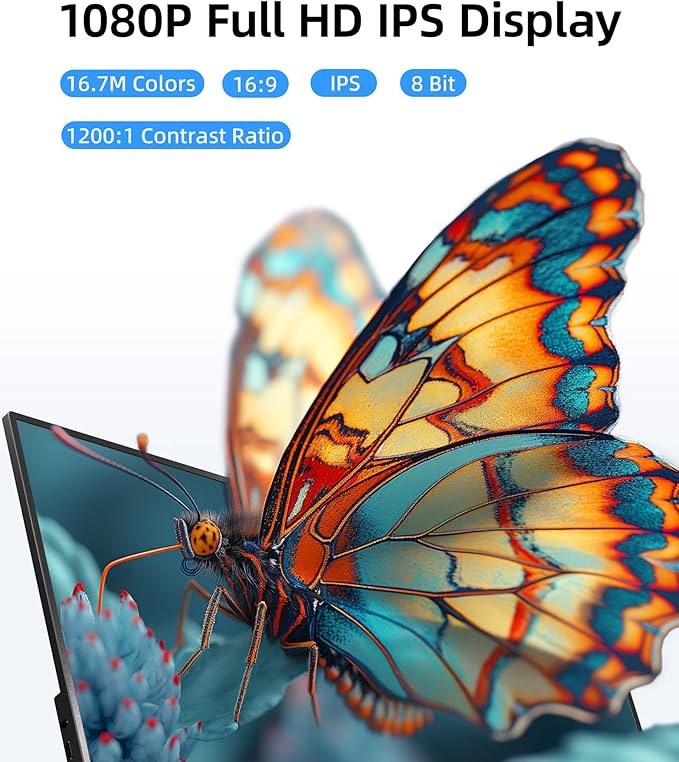 Ingnok Portable Monitor, Ultra Slim 15.6 Inch FHD IPS Laptop Screen Extender with Adjustable Stand, USB C Compatible, Ideal for Travel and Office