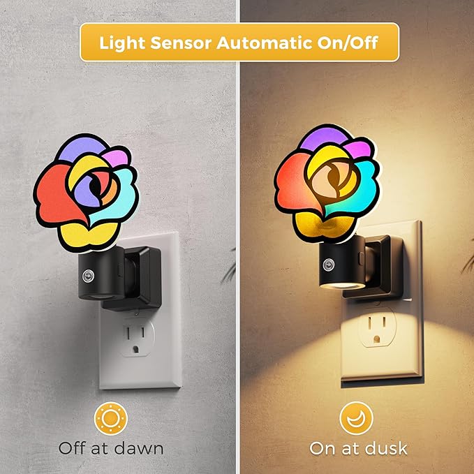 L LOHAS LED Night Lights Plug into Wall, Night Light with Light Sensor, 3000K Soft White, 0-100LM Brightness Adjustable, Acrylic Rose Nightlight for Bathroom Bedroom Hallway[2 Pack]