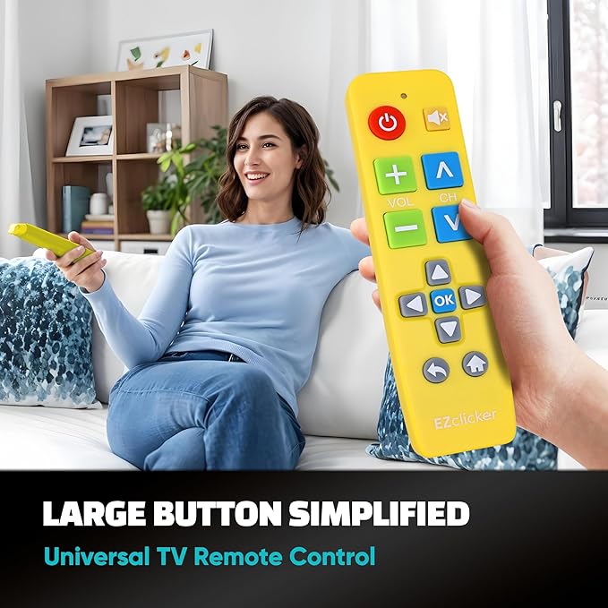 EZclicker Plus Big Button Universal TV Remote (Yellow) Simple Easy to Use, Works with Major TV Brands (2xAAA Batteries Not Included)