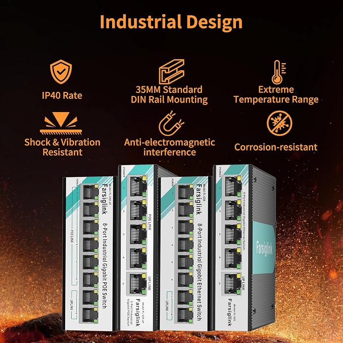 PoE Switch 5-Port Gigabit Mini Industrial Switch, RJ45 10/100/1000Mbps 802.3at - Image 2