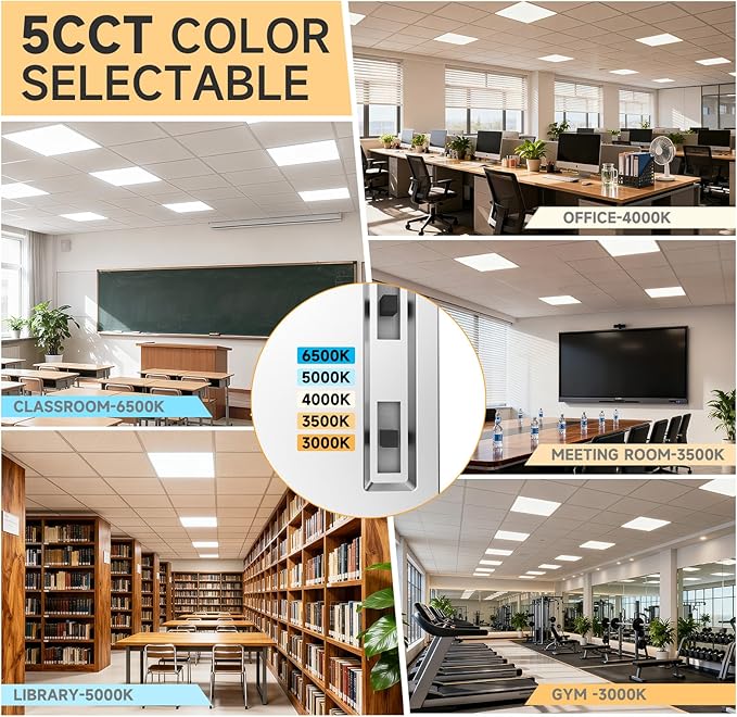 4 Pack 2x4 LED Flat Panel Light Drop Ceiling Office Fixture,Surface Mount Drop Ceiling Fixture,9576LM, 30W/40W/50W/60W/72W Selectable,3000K/3500K/4000K/5000K/6500K 5CCT,Dimmable (0-10V),ETL Listed