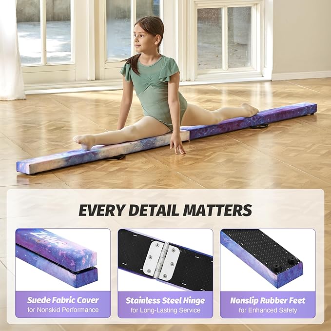 ZELUS 8' Folding Gymnastics Balance Beam, Floor Balance Beam w/Carry Handles Anti-Slip Base for Kids, Beginners & Professional Gymnasts