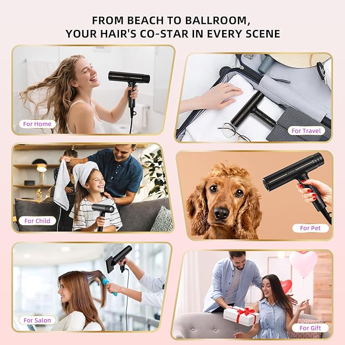 Prastiny Hair Dryer with Diffuser: Professional High Speed Quiet Ionic Blow Dryer - Intelligent Heat Control - Lightweight Portable Travel & Home for Women & Stylists Frizz Free Styling SGS Certified
