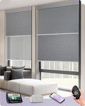 Graywind Motorized Dual Shades for Windows Smart Double Blinds Blackout and Solar Motorized Blinds with Remote Alexa Google Control Day Night Shades, Custom Size (Blackout Light Grey)