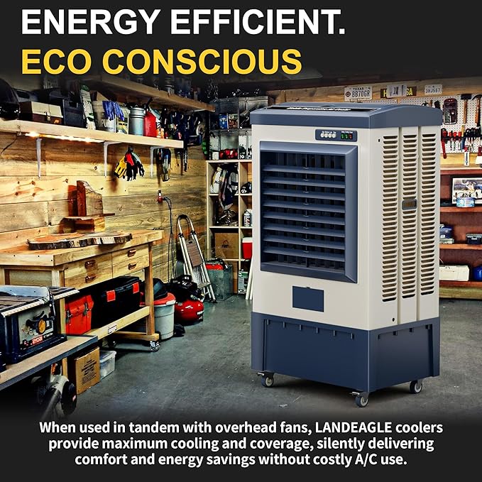 Landeagle 49″ Swamp Cooler Air Conditioner, 6550CFM Portable Evaporative Coolers with 19.5 Gal Tank,120°Oscillation, Outdoor Cooling Fan with Continuous Auto Fill for Patio Garage Industry Commercial