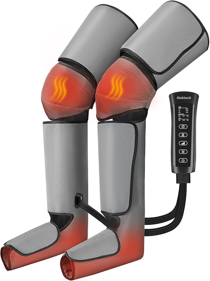 Nekteck Leg Massager for Circulation and Pain Relief, Air Compression Foot Calf Thigh Massager with 2 Heat and 3 Vibration Functions, 6 Modes 3 Intensities, Help for Muscles Relaxation