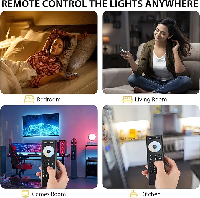 XXK RC02RFB RF Remoter, 4-Zone 2.4G Handheld RF Remote Control Compatible with CCT LED Controller, 99ft Wireless Control 4 Channel Group Control for Home CCT LED Strip Lights