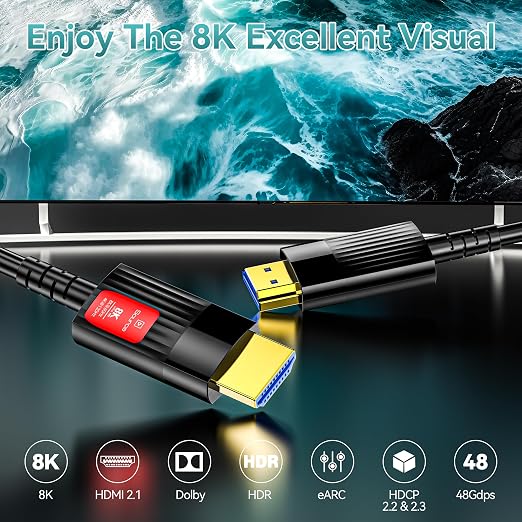Fiber Optic HDMI Cable 40FT/12M, Long HDMI 2.1 Cable Support 48Gbps High Speed - Image 3