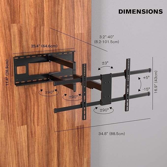 ProMounts Premium Articulating/Full Motion TV Wall Mount with 40 Inch Extendable Long Arm for TVs for 32-80 Inch LED, LCD Plasma Flat and Curved TV Screens, Holds Up to 110 lbs Max VESA 800x400.