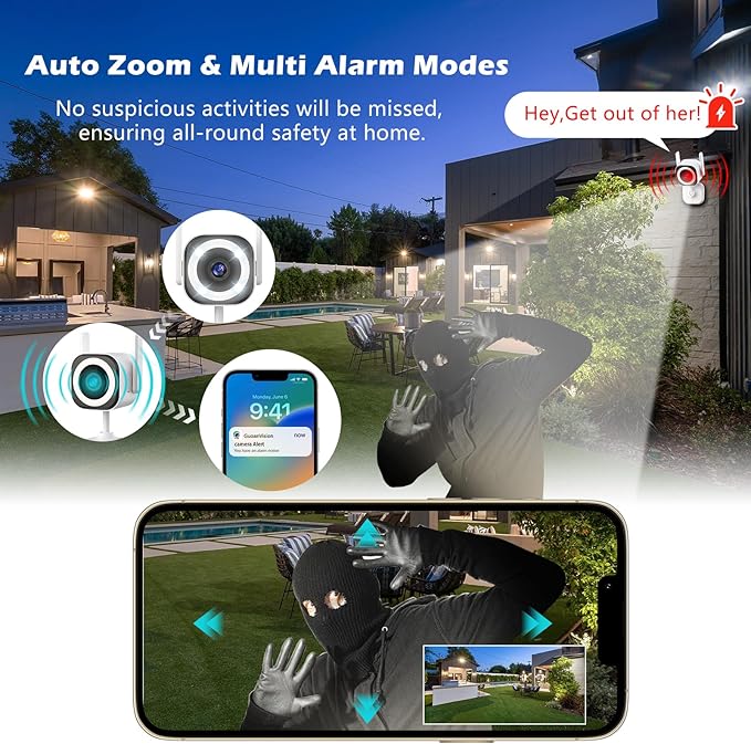 GUOANVISION Dual-Antenna Stable 5G WiFi Security Camera, 3X Zoom 2K Outdoor Indoor Camera for Baby/Pet, Home Security WiFi Camera with Color Night Vision, Two-Way Talk, IP66, SD/Cloud Storage (2-Pack)