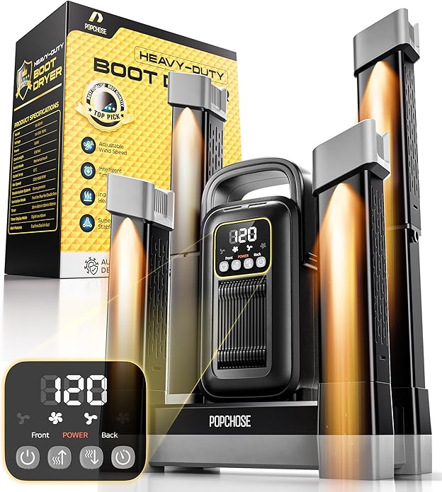 POPCHOSE Heavy-Duty Boot Dryer, Upgraded Shoe Dryer Helps Reduce Odor, Glove & Boot Warmer, Silent & Adjustable Timer