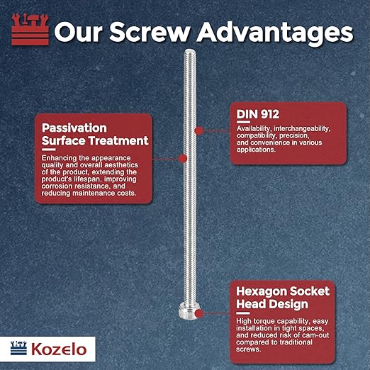 Kozelo 25pcs Socket Head Cap Screws - [M4-0.7 x 90mm] 304 Stainless Steel Allen Socket Drive for Electrical Motor 3D Printing Fan Engine Replacement Use, Silver