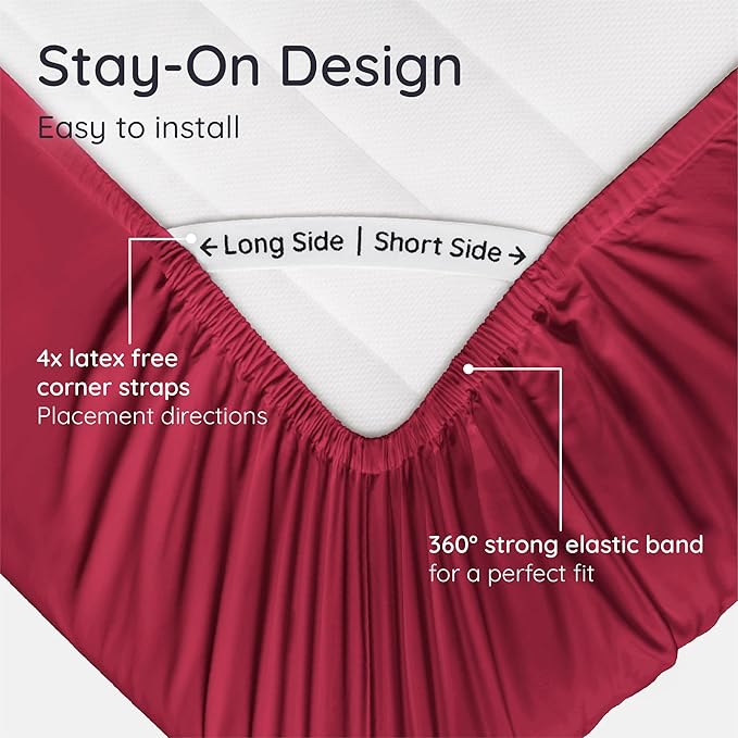 Bambaw 100% Viscose Derived from Bamboo Fitted Sheet Twin Size, Cooling Fitted Sheet Twin Size, 15’’ Deep Pocket Twin Size Fitted Sheets Only, Breathable & Soft Fitted Sheet Only (Burgundy)