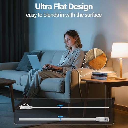 Cat 6 Flat Ethernet Cable 40 FT, UTP 10Gbps High-Speed Cat6 Ethernet Cable - Image 3
