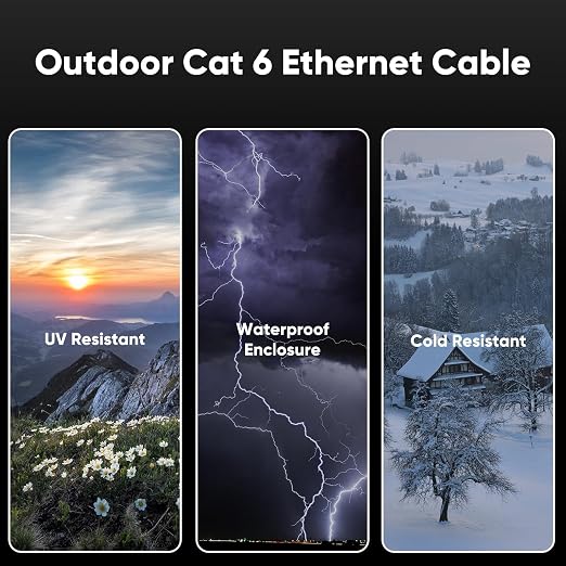 Cat 6 Outdoor Ethernet Cable 300 ft, 24AWG 10Gbps Cat6 Cable Cord Waterproof - Image 2