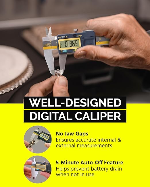 iGAGING Absolute Origin 0-6" Digital Caliper, IP54 Stainless Steel, SPC/USB Output Port, Fraction Reading, Depth Base, Case, Manual, Battery
