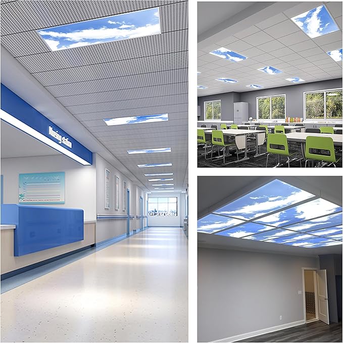 4-Pack 2x4 LED Flat Panel Light, Drop Ceiling Light Fixture with Cloud Design Tunable 30W-72W, 8750 Lumens 4000K/5000K/6500K CCT, 0-10V Dimmable Skylight ETL & DLC, 120-277V 48x24 Inch LED Panel