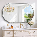 GLASHOM Beveled Edge Frameless Bathroom Mirror, Oval Wall Mirror for Over Sink, 28" x 48" Modern Decorative Vanity Mirror for Bedroom, Living Room, Entryway, Hanging Mirror Horizontal or Vertical