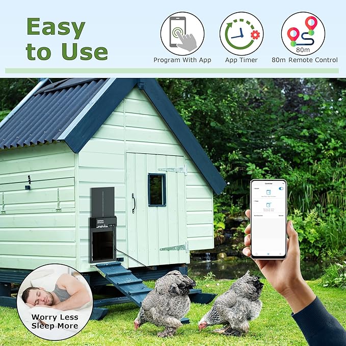 Programmable Automatic Coop Door with App Setup, Solar & Battery Compatible, Motion Sensor Safety Stop, Durable Waterproof Aluminum Door for Poultry, Predator-Resistant - MATELOONG