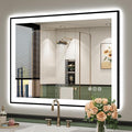 YEELAIT 40x30 Inch LED Bathroom Mirror with Lights (Front Lit and Backlit) Black Framed Lighted Vanity Mirror for Bathroom Wall Dimmable Anti-Fog Memory Tempered Glass Horizontal/Vertical