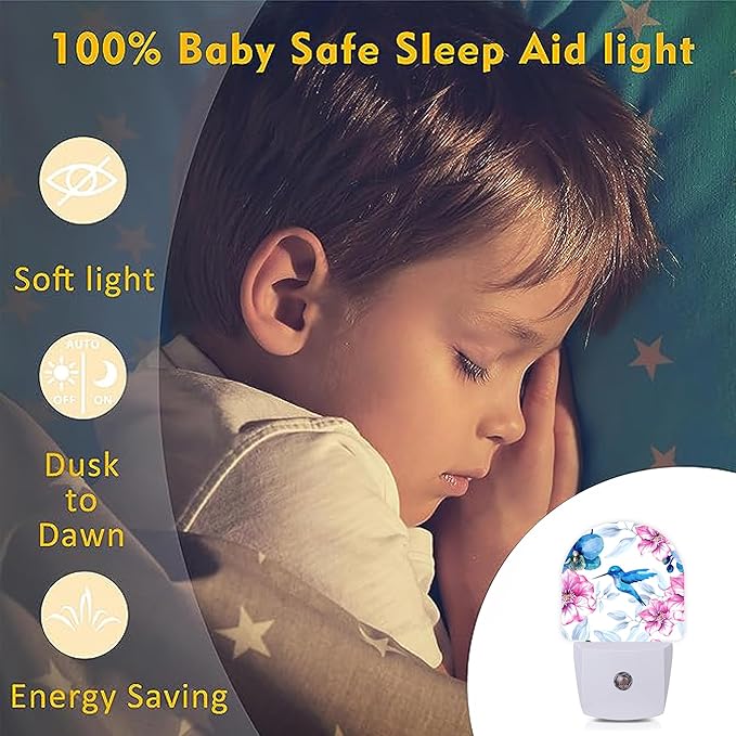 Axxitude Hummingbird Pink Flower Night Lights Plug into Wall for Girls Boys Room,Night Light LED Lamp Dusk to Dawn Sensor Round Lamp for Bedroom Bathroom Hallway Home Wall Decor Nightlight