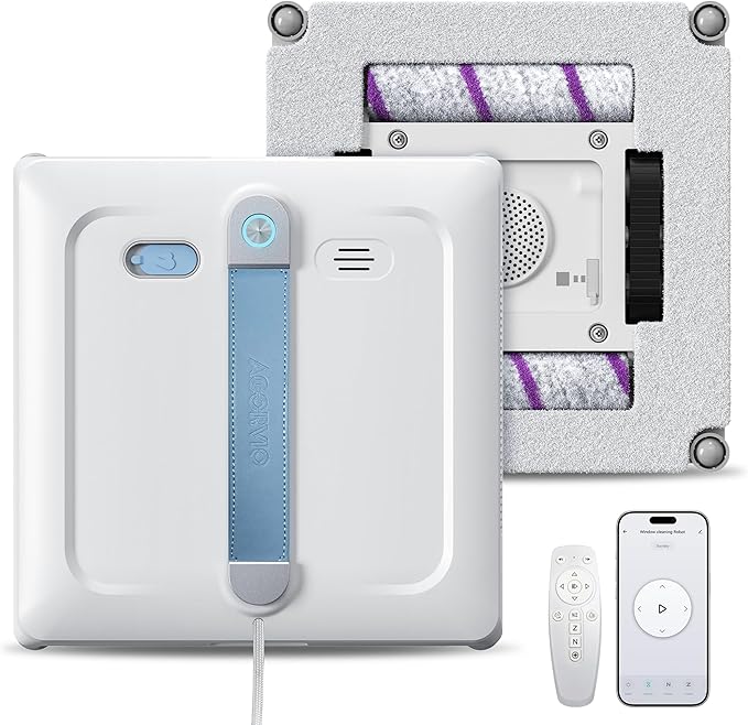 AGORVIO Window Cleaning Robot - Patented DualFore Tech, Turbo Roller Brush + Microfiber Pad Combo Cleaning, 6 Wide-Angle Spray Nozzles, AI Nav, Multi-Layer Safety, App/Remote Control