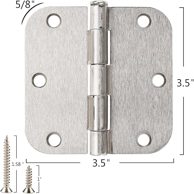 36 Pack Rounded Brushed Nickel Door Hinges 3.5 Inch x 3 ½" 5/8" Radius 3 1/2" Satin Hinge Flat Bifold Easy Install for Bed Room Pantry Clean Glass Glass French Interior Wood Doors,Table,Hardware