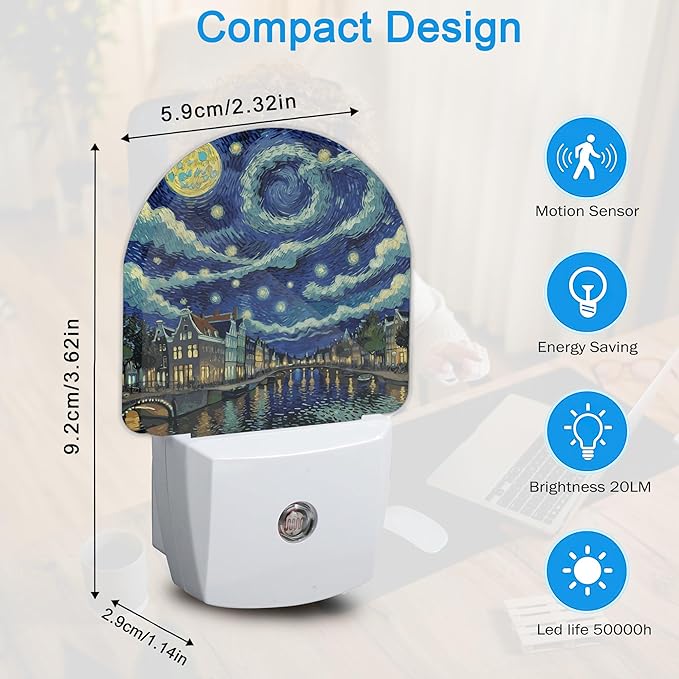 YESPOAK Night Light,Amsterdam at Night Night Lights Plug Into Wall with Dusk to Dawn Sensor for Bedroom Bathroom and Living Room for Women/Girls Gift